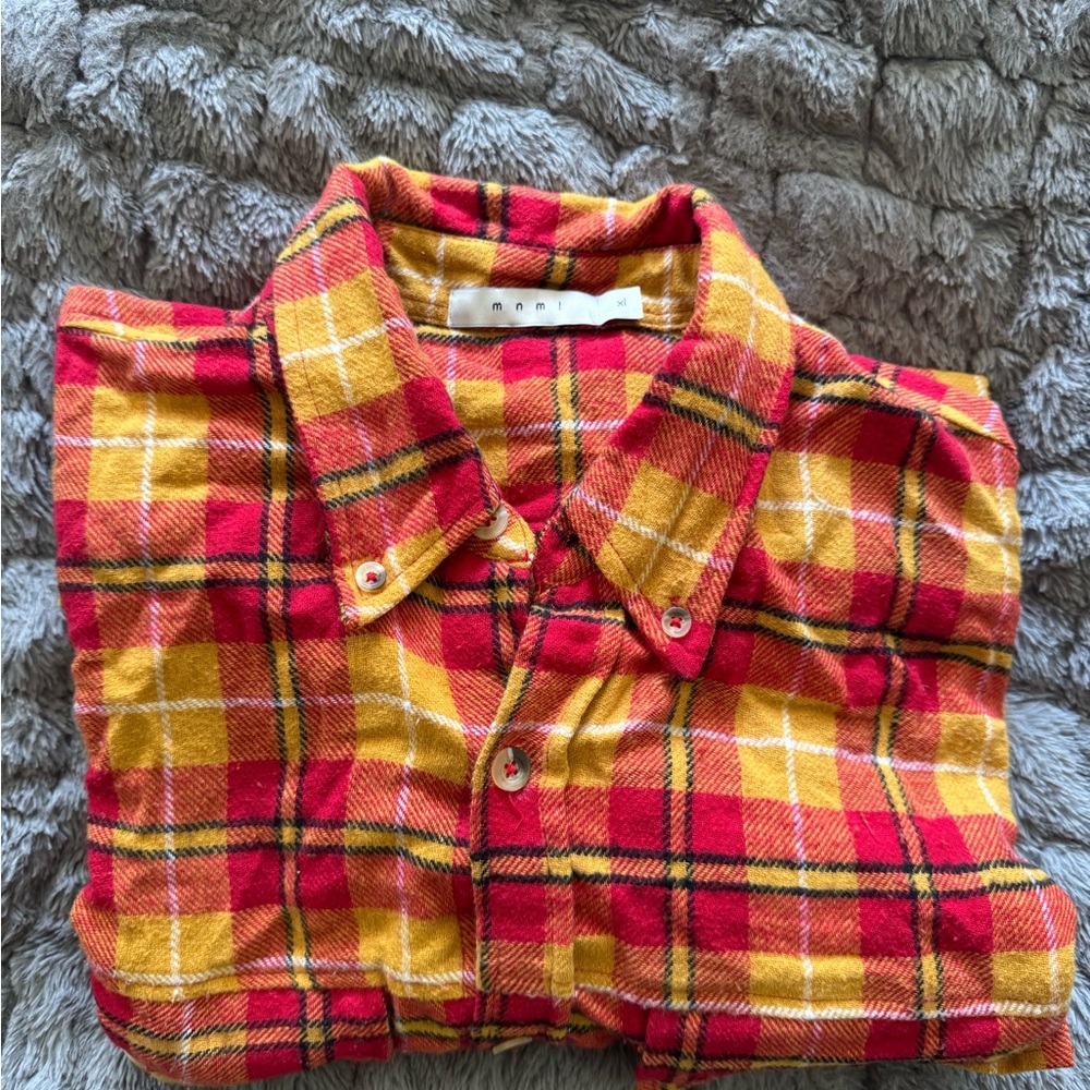 MNML Red and Yellow Plaid Casual Button Down Shirt